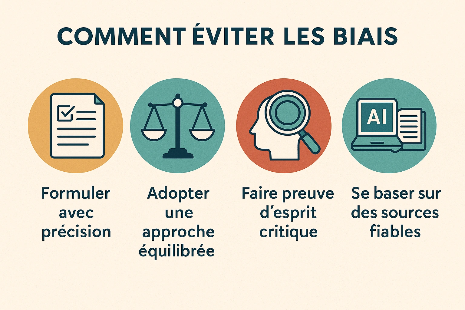 comment-eviter-les-biais explication visuel sur comment éviter les d'insérer des biais dans le contenue générer par ia